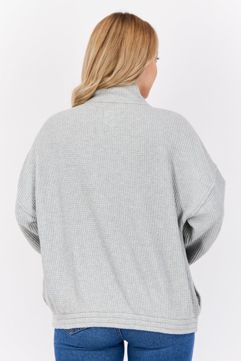 Aerie Women Mock Neck Textured Sweatshirt, Grey - Image 2