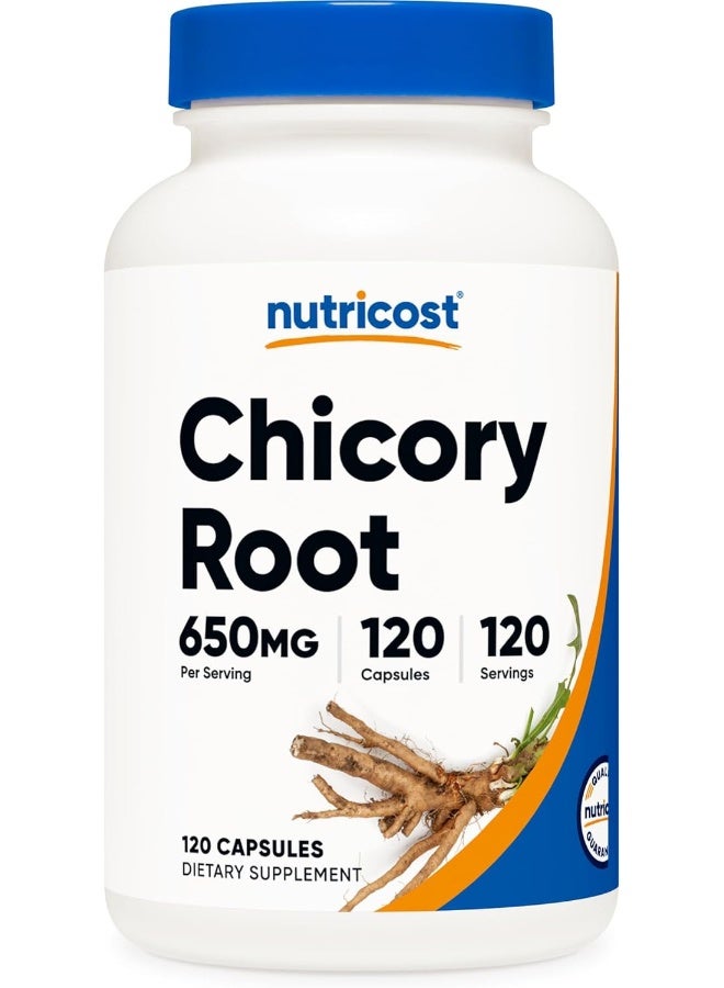 Nutricost جذر الهندباء 650 ملغ لكل كبسولة - 120 كبسولة نباتية، خالية من الكائنات المعدلة وراثيًا، خالية من الغلوتين - Image 1
