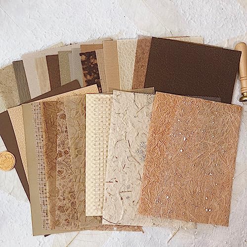 Aromoty 30Pcs Unique Handmade Textured Scrapbook Paper&Mesh Fabric set - A5 sheet Craft Mulberry Special Rice Paper Mix for Scrapbooking Junk Journaling Supplies Card Collage DIY Materials, 5.8x8.2 inches - Image 5