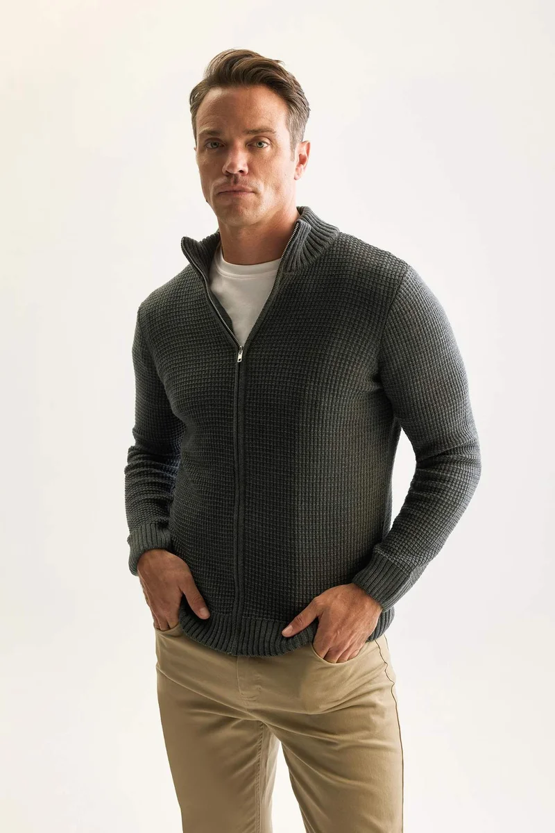 Defacto  Standard Fit Turtleneck Knitwear Cardigan  | Best Price UAE