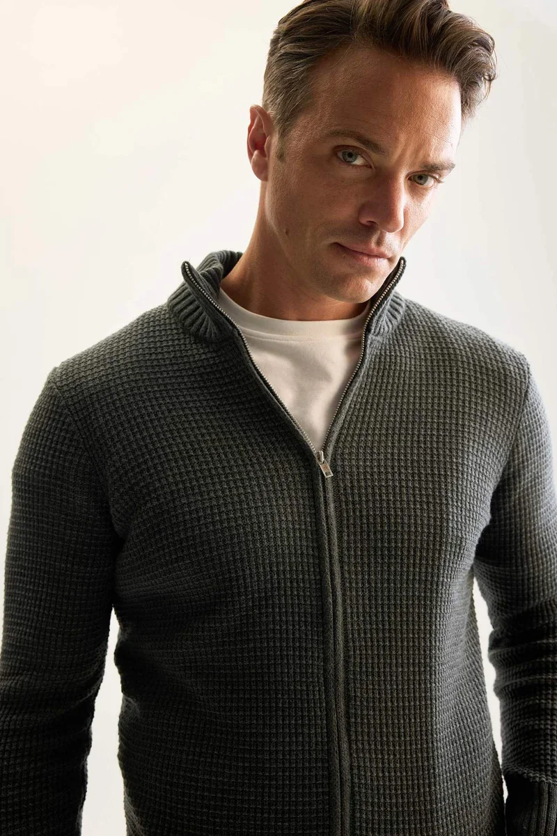 Defacto  Standard Fit Turtleneck Knitwear Cardigan  | Best Price UAE