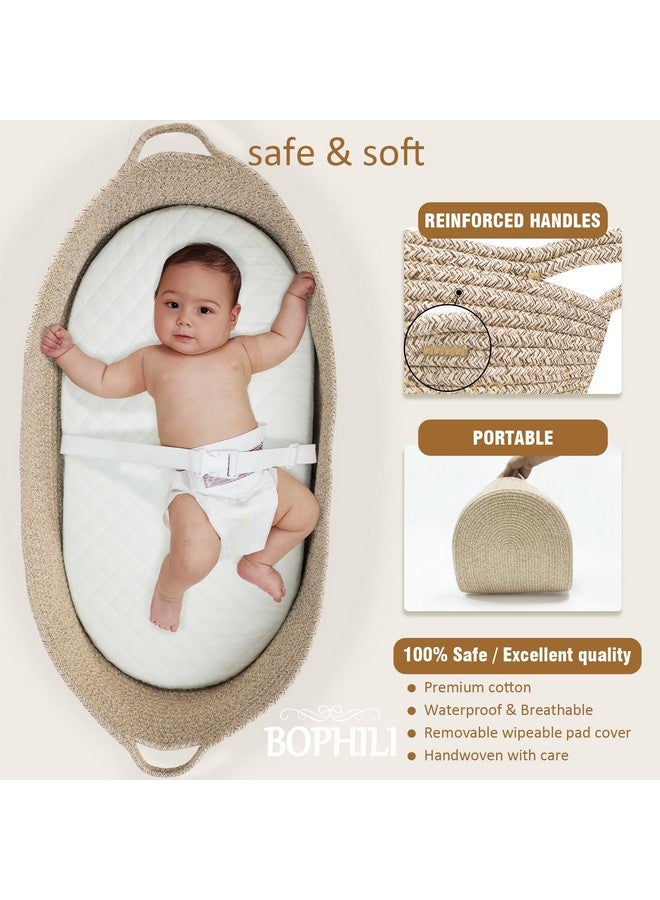 BOPHILI Baby Changing Basket w/Foldable Baby Changing Pad and Waterpoof Cover, Premium Handmade Cotton Rope Reinforced Moses Baskets Changing Table Topper, Built-in Security Strap (Warm Brown) - Image 2