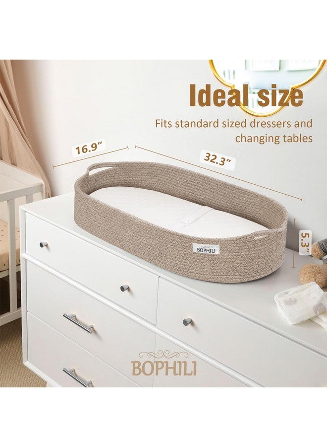 BOPHILI Baby Changing Basket w/Foldable Baby Changing Pad and Waterpoof Cover, Premium Handmade Cotton Rope Reinforced Moses Baskets Changing Table Topper, Built-in Security Strap (Warm Brown) - Image 3