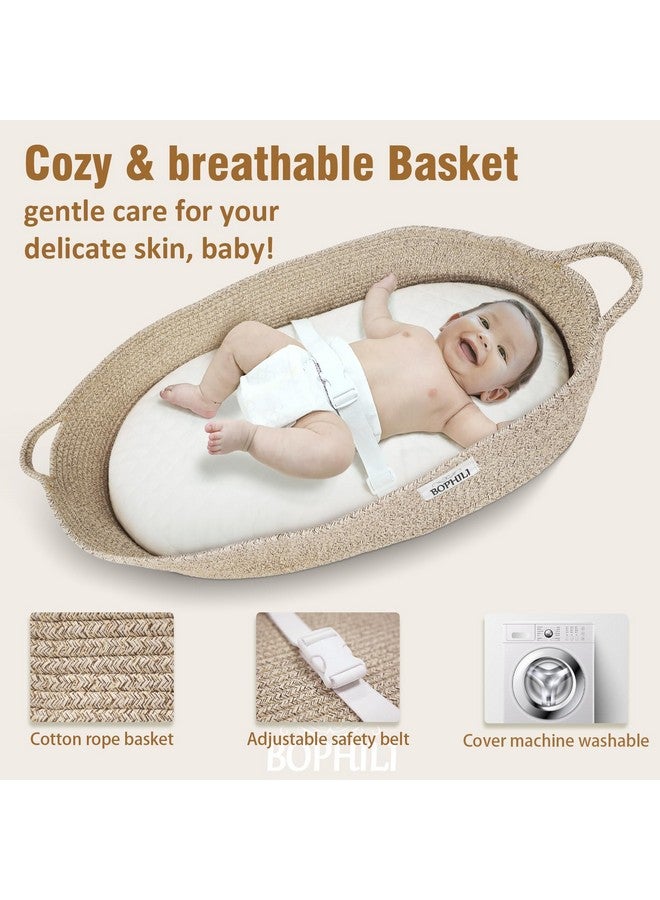 BOPHILI Baby Changing Basket w/Foldable Baby Changing Pad and Waterpoof Cover, Premium Handmade Cotton Rope Reinforced Moses Baskets Changing Table Topper, Built-in Security Strap (Warm Brown) - Image 4