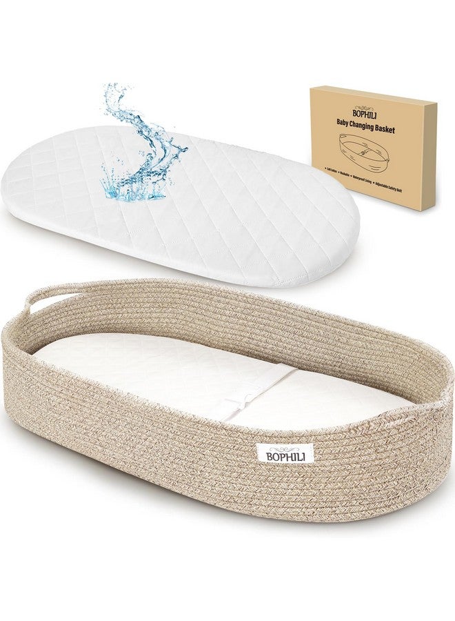 BOPHILI Baby Changing Basket w/Foldable Baby Changing Pad and Waterpoof Cover, Premium Handmade Cotton Rope Reinforced Moses Baskets Changing Table Topper, Built-in Security Strap (Warm Brown) - Image 1