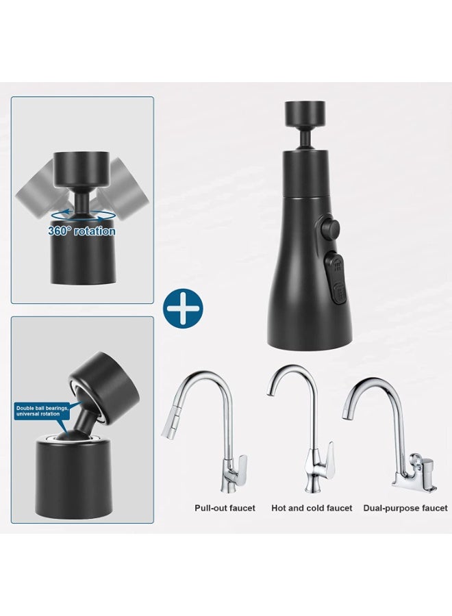 Kitchen Tap Spray Faucet Head, 360° Rotating Faucet for Kitchen,3 Functions Tap Faucet Attachment Spray for Kitchen/Bathroom Sink Faucet (Black) - Image 5
