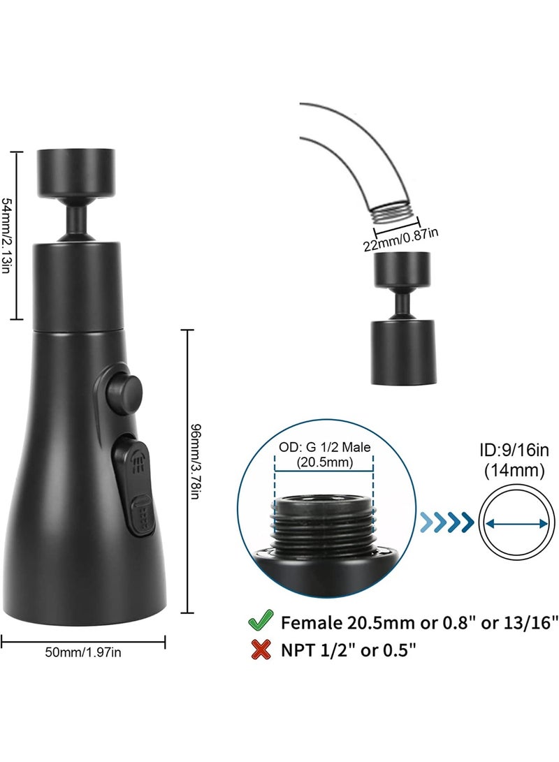 Kitchen Tap Spray Faucet Head, 360° Rotating Faucet for Kitchen,3 Functions Tap Faucet Attachment Spray for Kitchen/Bathroom Sink Faucet (Black) - Image 4