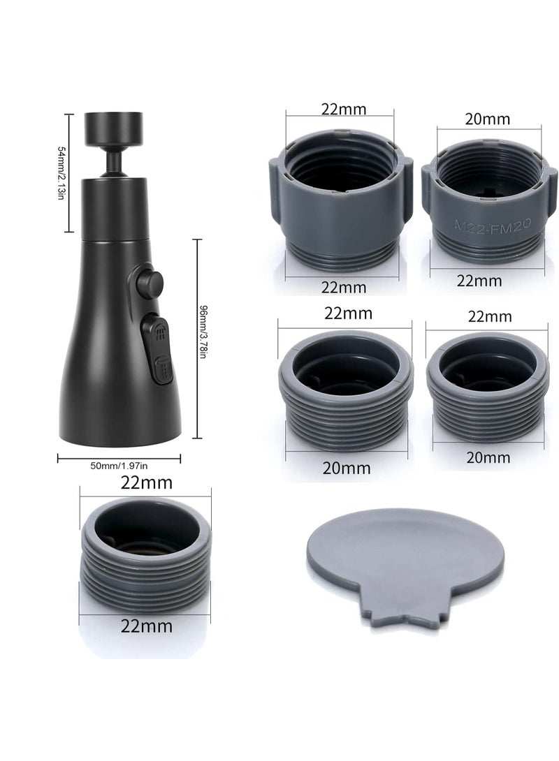 Kitchen Tap Spray Faucet Head, 360° Rotating Faucet for Kitchen,3 Functions Tap Faucet Attachment Spray for Kitchen/Bathroom Sink Faucet (Black) - Image 2