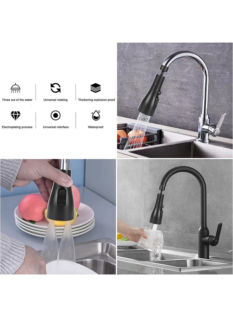 Kitchen Tap Spray Faucet Head, 360° Rotating Faucet for Kitchen,3 Functions Tap Faucet Attachment Spray for Kitchen/Bathroom Sink Faucet (Black) - Image 3
