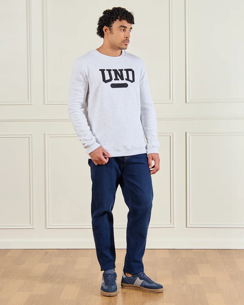 REDTAG Men Grey Crew Neck Sweatshirt