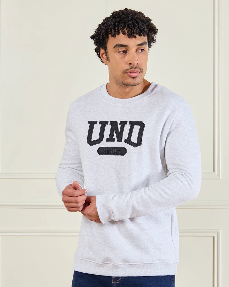 REDTAG Men Grey Crew Neck Sweatshirt