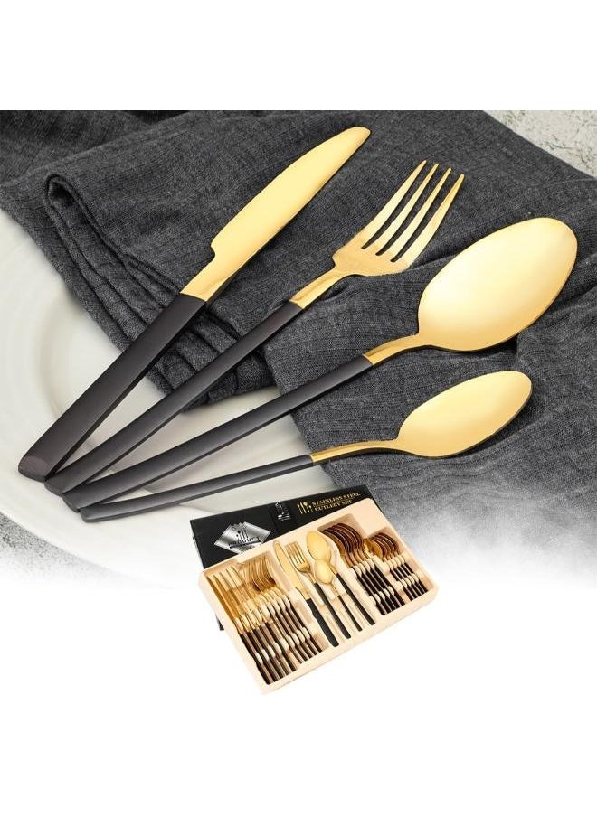 MODERN HOME - 24 Piece Spoon Bag Black and Golden Wood Code 82 - Image 1