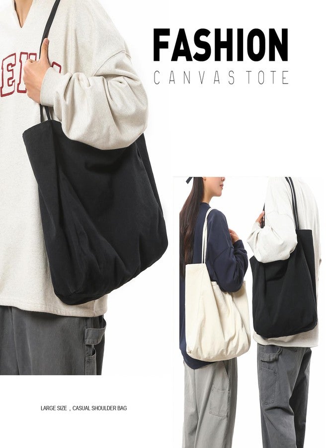 YAVCOOL Canvas Tote Bag for Women Large Hobo Shoulder Bag for Work Travel Casual Message Bag Tote Purse handbags, 0-black, Large - Image 3