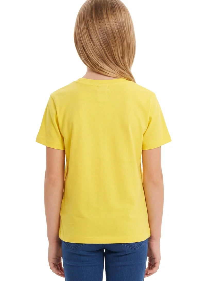 Trucare The Smurfs Smurfette "Love More Worry Less" Graphic T-Shirt for Girls | Glitter Print Casual Crew Neck Tee