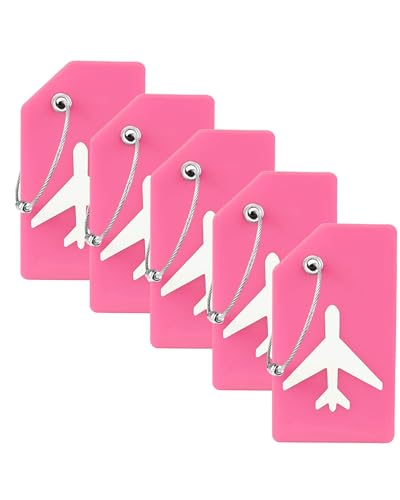 Gostwo 5 Pack Silicone Luggage Tag for Suitcases with Stainless Loop TSA Approved Privacy Protection Travel Essentials Bag Tags by Gostwo Pink - Image 1