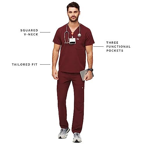 FIGS Chisec Three-Pocket Scrub Top for Men – Burgundy, XS - Image 2