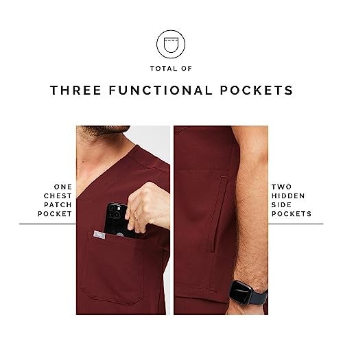 FIGS Chisec Three-Pocket Scrub Top for Men – Burgundy, XS - Image 5