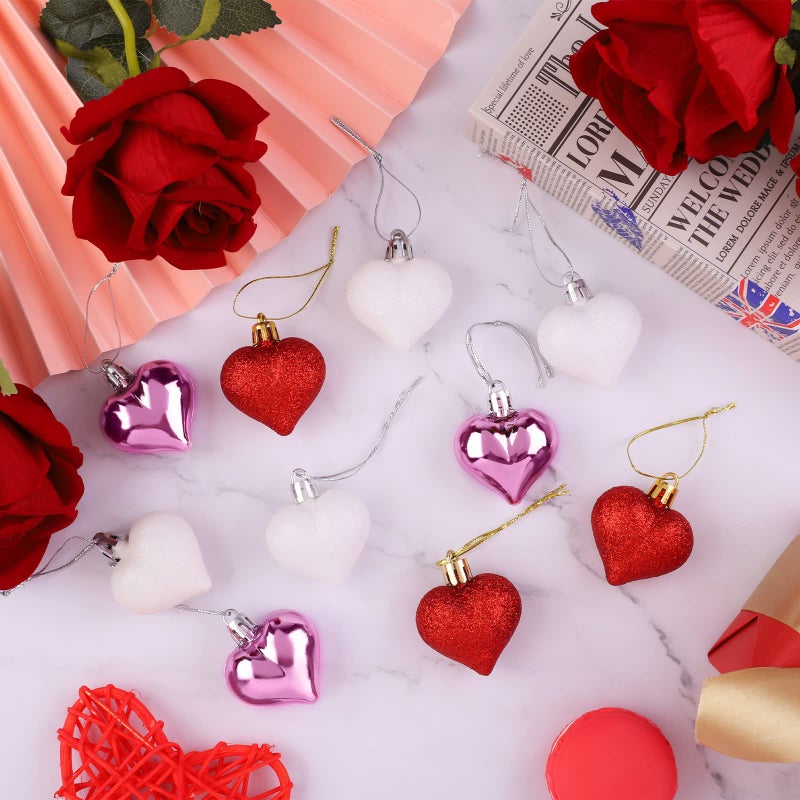 Elcoho 24 Pieces Valentine's Day Heart Baubles Ornaments Heart Shaped Decoration Baubles for Valentine's Day Decoration, 2 Styles (Glossy, Glitter) - Image 4