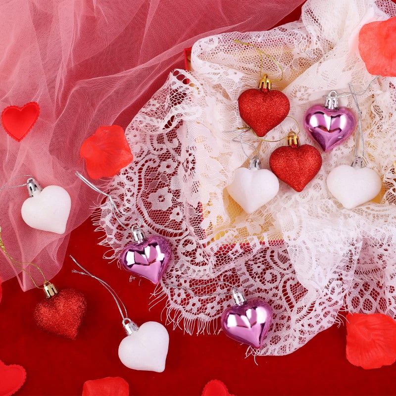 Elcoho 24 Pieces Valentine's Day Heart Baubles Ornaments Heart Shaped Decoration Baubles for Valentine's Day Decoration, 2 Styles (Glossy, Glitter) - Image 5