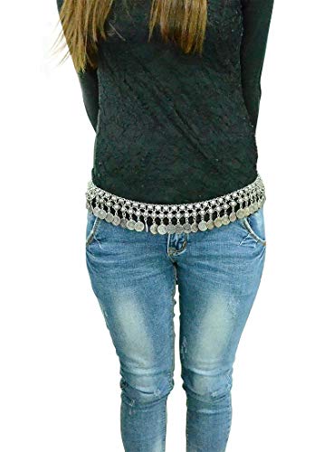 TianBo Vintage Antique Silver Color Coin Tassels Pendant Belly Dance Body Chain Waist Chains Turkish Gypsy Carving Beach Belt Body Jewelry for Women Size 35-41in Adjustable - Image 4