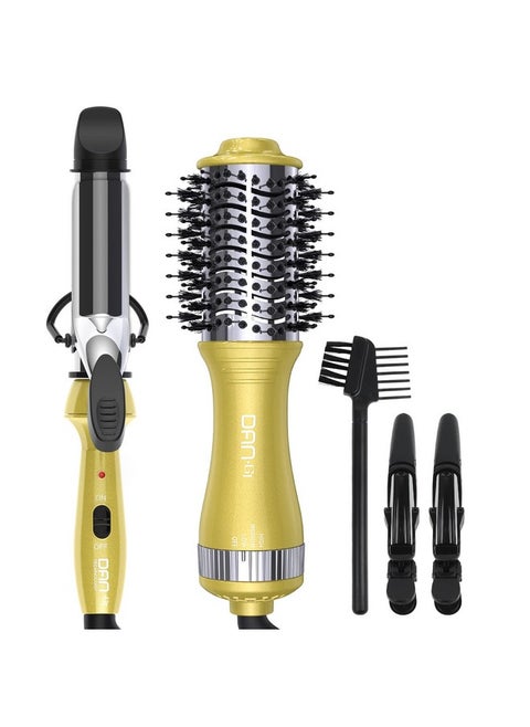 Travel Size Blow Dryer Brush & Mini Curling Wand Set 125V Hot Air Brush With 3 Temperature Settings Travel 1 Inch Curling Iron Set For Drying Styling Curling And Volumizing