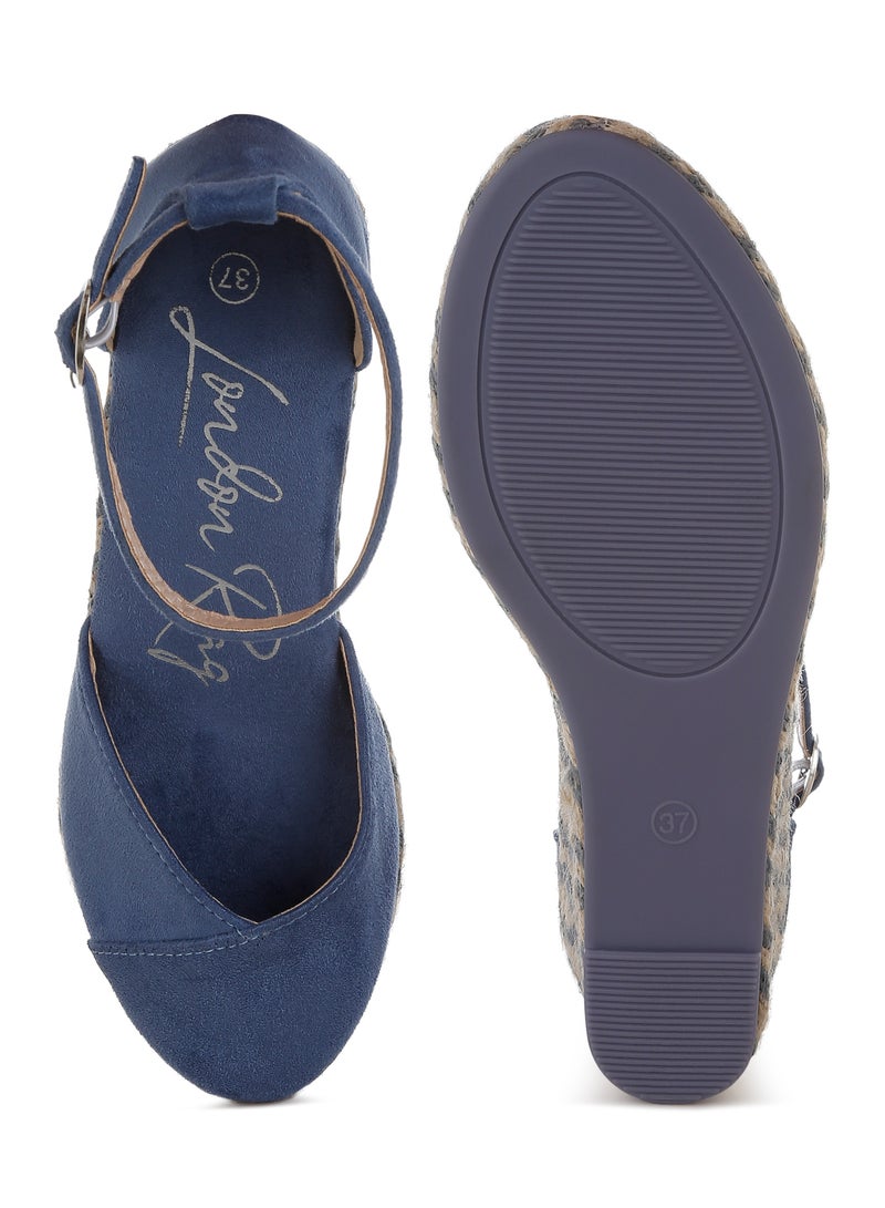 London Rag Wedge Heel Espadrilles Sandals in Navy - Image 4