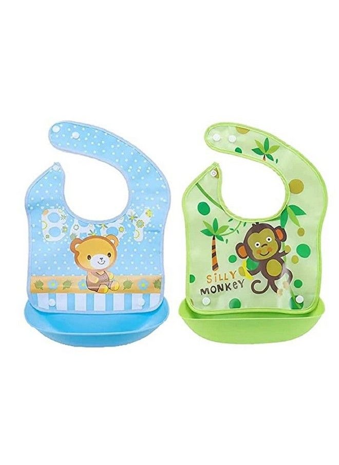 BabyGo - Silicone Baby Detachable Waterproof Apron Bibs (Set Of 2) Random Color - Image 1