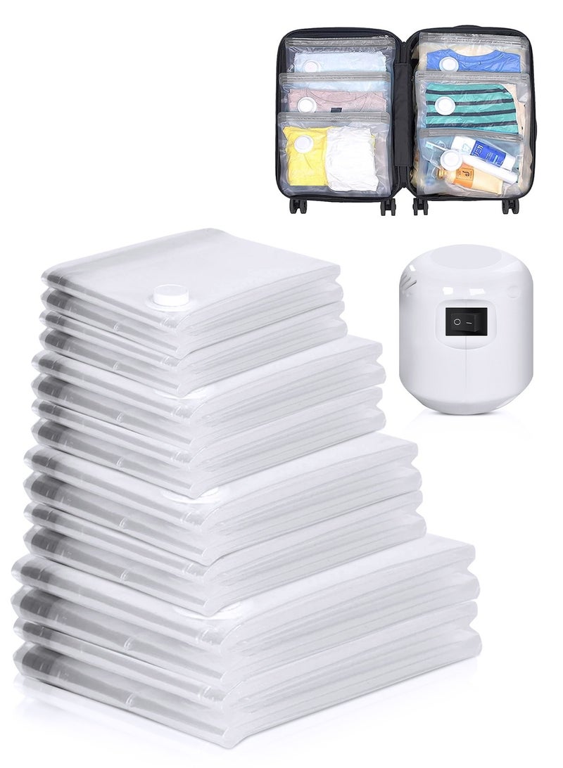 HomarKet 30 Pack Premium Vacuum Storage Bags with Electric Pump,Include 20-Piece (5 Jumbo, 5 Large, 5 Medium,5 Small) with 10- Piece Portable Hand-Rolled Vacuum Compression Bags (5-Piece 50x35cm and 5- Piece 70x50cm ) Reusable Space Saver Bags for Clothes, Mattress, Blanket, Duvets, Pillows, Comforters, Quilt, Travel  - Image 1