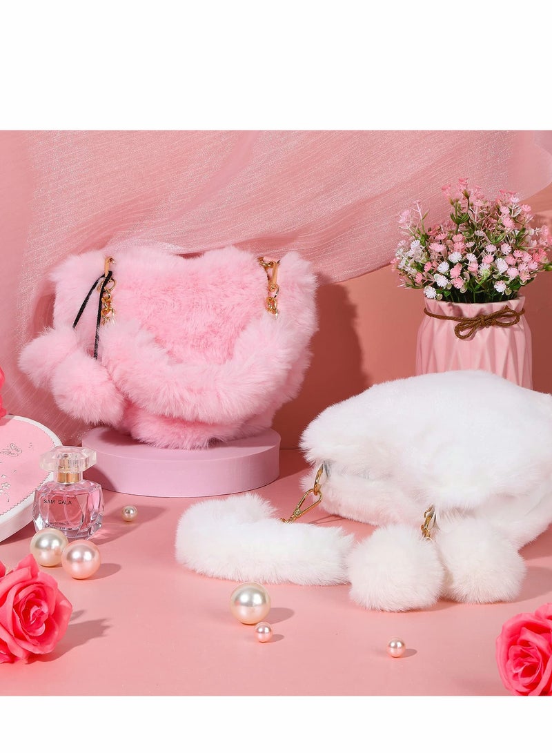 Valentine's Day Furry Purse Soft Fluffy Faux Fur Heart Handbags for Women Girls Valentines Day Cute Present, 2 Pieces  - Image 4