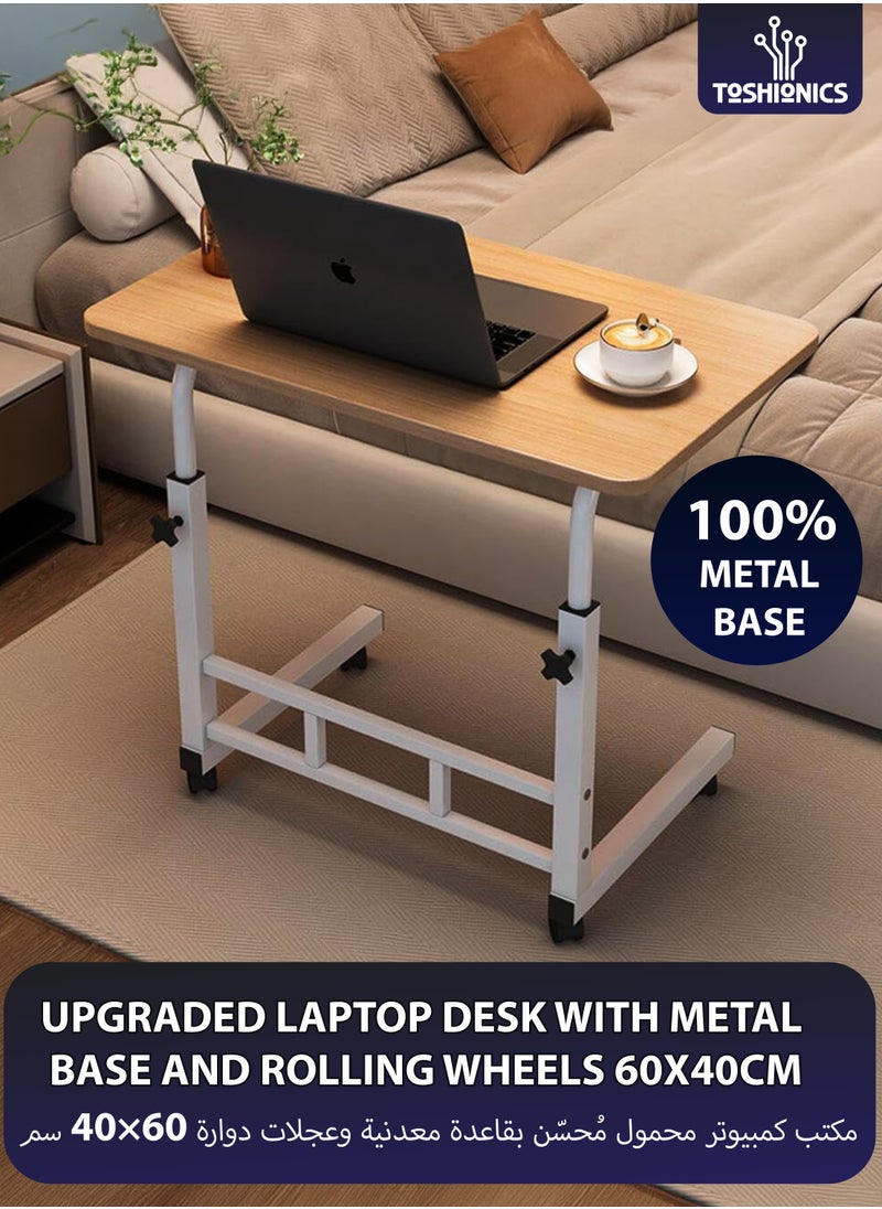 Toshionics Upgraded Metal Base Adjustable Height Multipurpose Laptop Table with Wheels Mobile Computer Desk for Work from Home Study Gaming Portable Overbed Table Sofa Table Bedside Desk Rolling Workstation for Home and Office Use  - Image 1