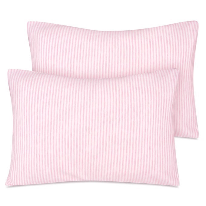 ORGANIC COTTON TODDLER PILLOWCASETRAVEL PILLOWCASE PACK OF 2 SET 13X18 INCHES WITH ENVELOPE CLOSURE SOFT BREATHABLE BABY PILLOW CASE COVER PINK STRIPE
