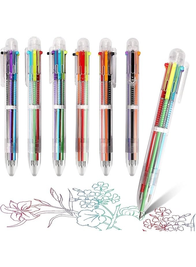 بيج كينج مجموعة من 6 أقلام متعددة الألوان 0.7 مم 6 في 1 أقلام حبر جاف قابلة للسحب 6 ألوان قلم حبر جاف شفاف للوازم المكتبية والمدرسية والطلاب والأطفال هدية - Image 1