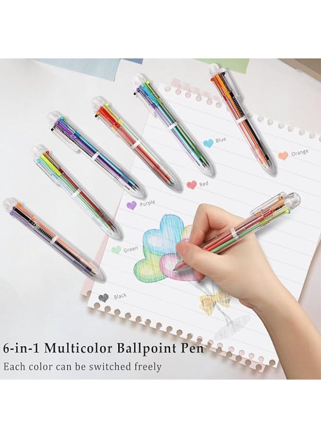 بيج كينج مجموعة من 6 أقلام متعددة الألوان 0.7 مم 6 في 1 أقلام حبر جاف قابلة للسحب 6 ألوان قلم حبر جاف شفاف للوازم المكتبية والمدرسية والطلاب والأطفال هدية - Image 4