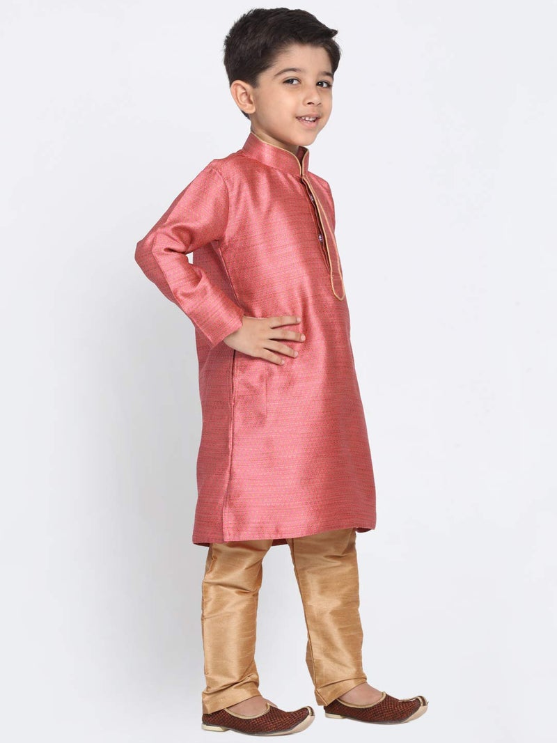 JBN Creation Boys' Bubble Gum Pink and Rose Gold Silk Blend Kurta and Pyjama Set_VASBK047PNnPRG_24 - Image 3