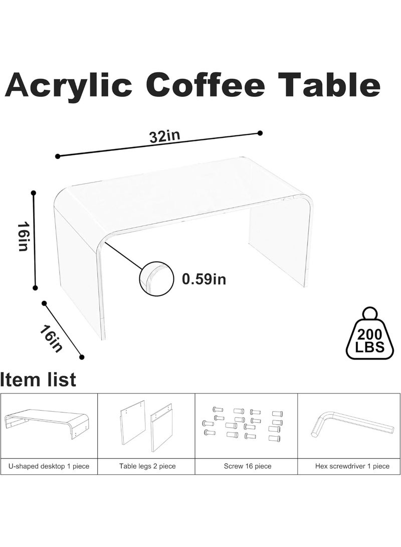 SLASA Modern Acrylic Coffee Table 32×15×12 in – C-Shape Transparent Side Table, Stylish and Durable Centre Table for Living Room, Bedroom, Office - Image 2