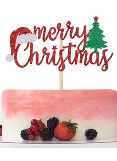 Generic Xmas Cake Topper (Red Glitter foam), Christmas Cake Decoration, Winter Party Decor  - Image 1