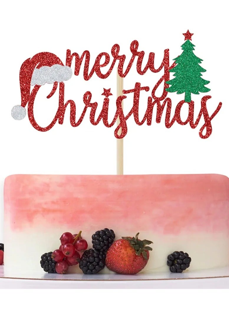 Xmas Cake Topper (Red Glitter foam), Christmas Cake Decoration, Winter Party Decor  - Image 1