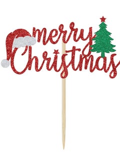 Generic Xmas Cake Topper (Red Glitter foam), Christmas Cake Decoration, Winter Party Decor  - Image 2