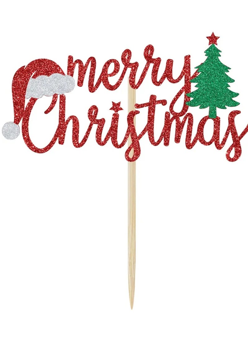 Xmas Cake Topper (Red Glitter foam), Christmas Cake Decoration, Winter Party Decor  - Image 2