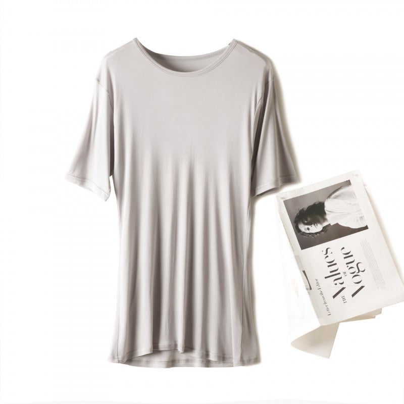 Yuyue Silk Short-Sleeved T-Shirt Men'S Summer Thin Loose Breathable Mulberry Silk Crewneck T-Shirt - Image 1