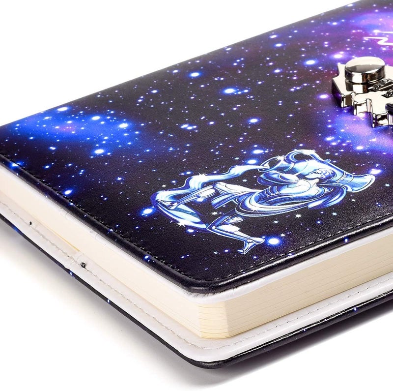 ARRLSDB A5 Creative Password Lock Journal PU Leather Combination Lock Diary Locking Diary Notepad (Aquarius) - Image 4
