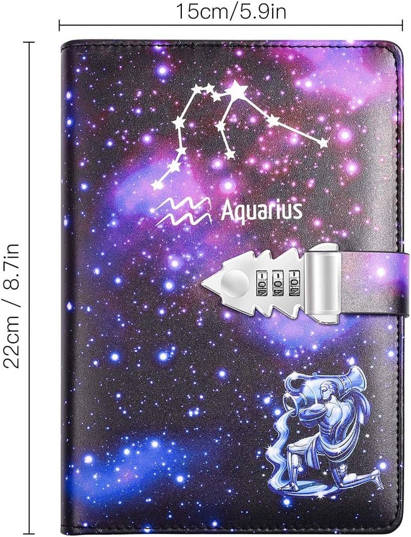 ARRLSDB A5 Creative Password Lock Journal PU Leather Combination Lock Diary Locking Diary Notepad (Aquarius) - Image 2