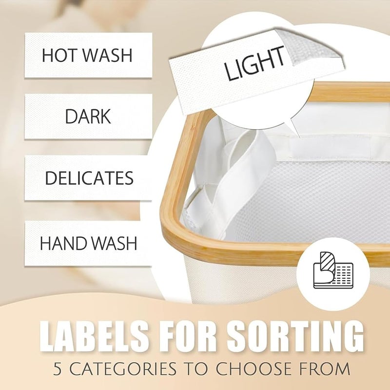 XVersion 3-Bag Laundry Hamper with Lid – Removable Liner Bags & Sorting Labels, Collapsible Clothes Basket for Dark/Light/Delicates, Bathroom & Bedroom (White) - Image 2
