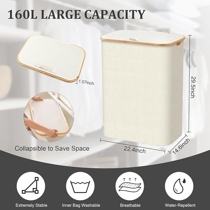 XVersion 3-Bag Laundry Hamper with Lid – Removable Liner Bags & Sorting Labels, Collapsible Clothes Basket for Dark/Light/Delicates, Bathroom & Bedroom (White) - Image 4