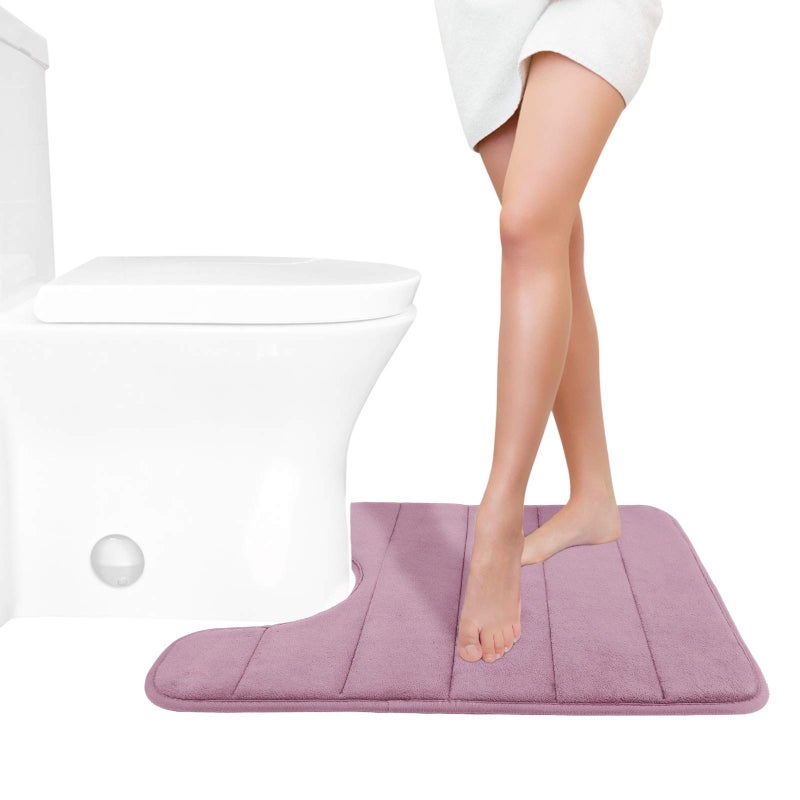 Yimobra Memory Foam Toilet Bath Mat U-Shaped  24 X 20 Inches Soft and comfortable  Super Water Absorption  Non-Slip  Machine Wash and Easier to Dry for Bathroom commode contour Rug  Mauve
