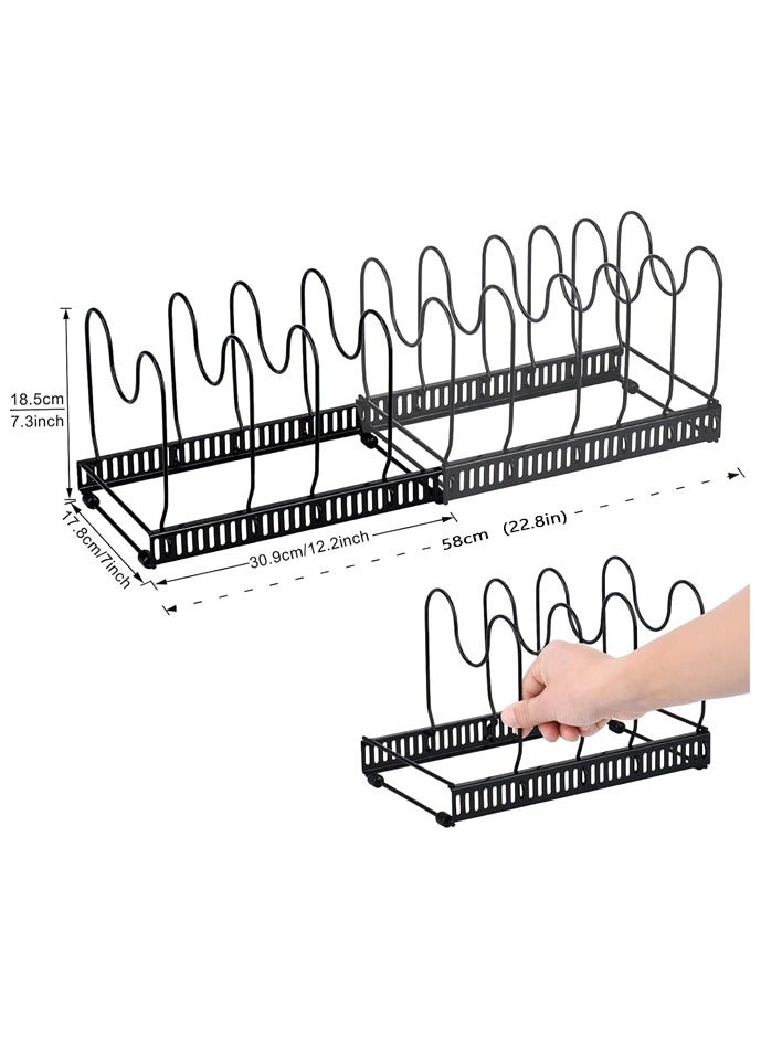 صاروخ فلاير رف تخزين القدر القابل للتوسيع - 10 حجرات قابلة للتعديل، صواني الخبز وأغطية أواني الطهي، رف التخزين - خزائن المطبخ، الخزائن، الأسطح، رف التخزين في المخزن (أسود) - Image 2