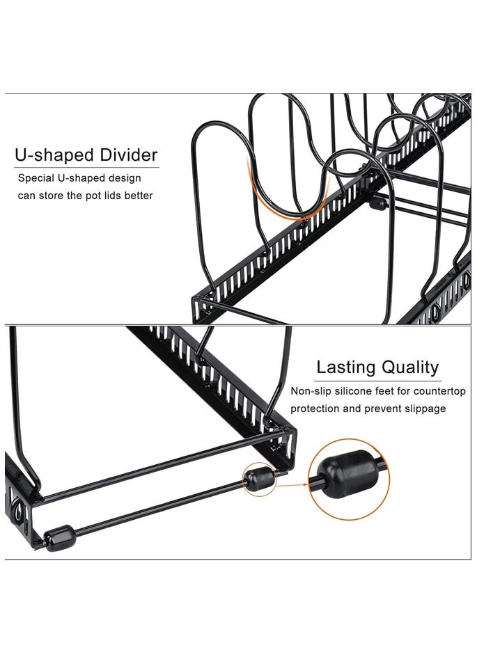 صاروخ فلاير رف تخزين القدر القابل للتوسيع - 10 حجرات قابلة للتعديل، صواني الخبز وأغطية أواني الطهي، رف التخزين - خزائن المطبخ، الخزائن، الأسطح، رف التخزين في المخزن (أسود) - Image 4