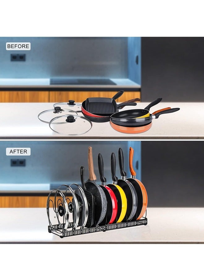 صاروخ فلاير رف تخزين القدر القابل للتوسيع - 10 حجرات قابلة للتعديل، صواني الخبز وأغطية أواني الطهي، رف التخزين - خزائن المطبخ، الخزائن، الأسطح، رف التخزين في المخزن (أسود) - Image 5