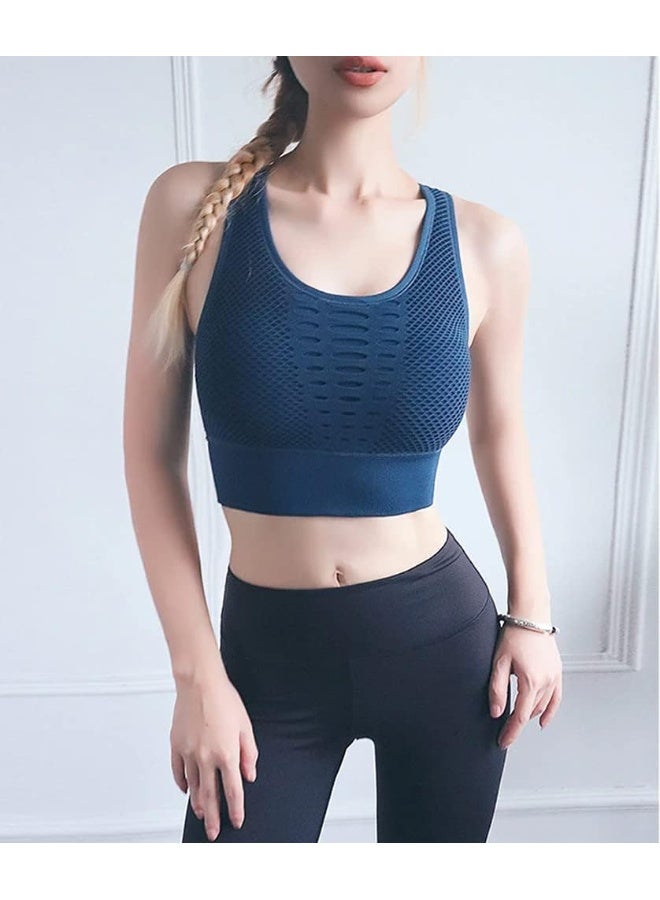 Rubik Sports Bra for Women, Removable Padded Seamless Sports Bra Hollow High Impact Support for Yoga Gym Workout Fitness (Navy Blue, Medium) - Image 4