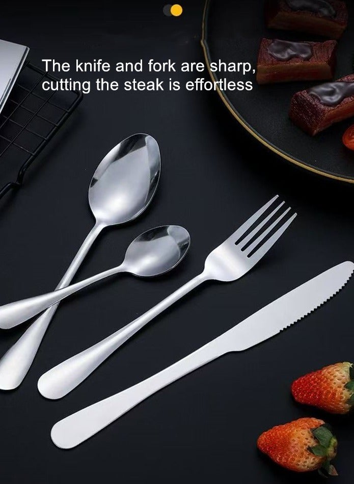 طقم سكاكين وشوك وملعقة من الفولاذ المقاوم للصدأ 24 قطعة مناسب للفنادق والمطاعم العائلية ملعقة طاولة رئيسية * 6 شوكة طاولة رئيسية * 6 سكين طاولة رئيسية * 6 ملعقة حلوى * 6 - Image 2